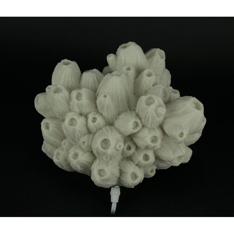 Lampe d'appoint en résine corail blanche tubulaire, style côtier, avec lumière chaude et ampoule de type A, hauteur de 20 cm