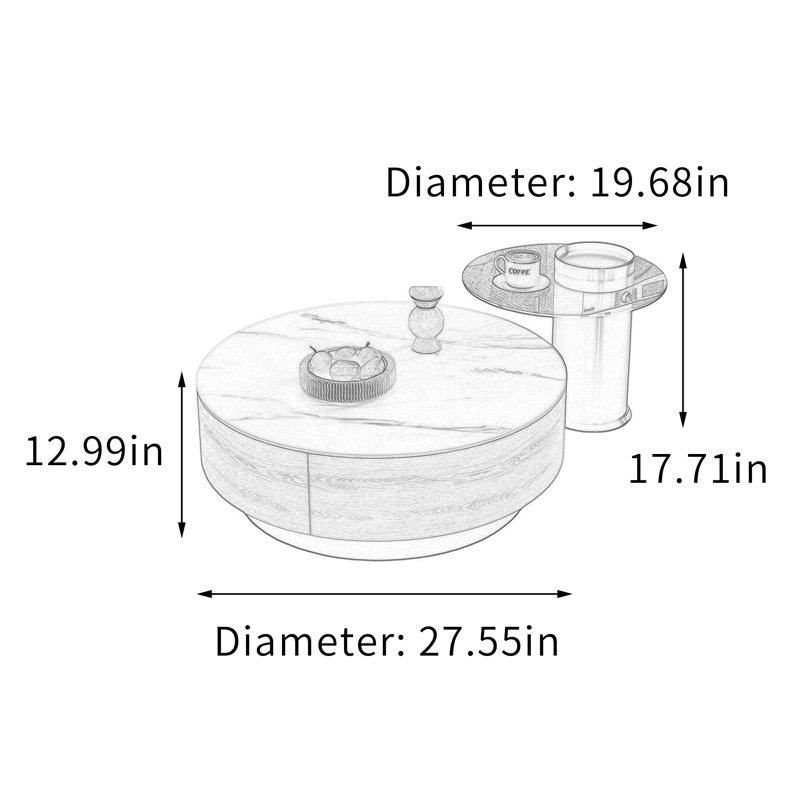 Ensemble de petites tables basses pour petit salon, 12.99" H x 27.55" W x 27.55" D, Light Grey/Brown Top/Brown/Black Base