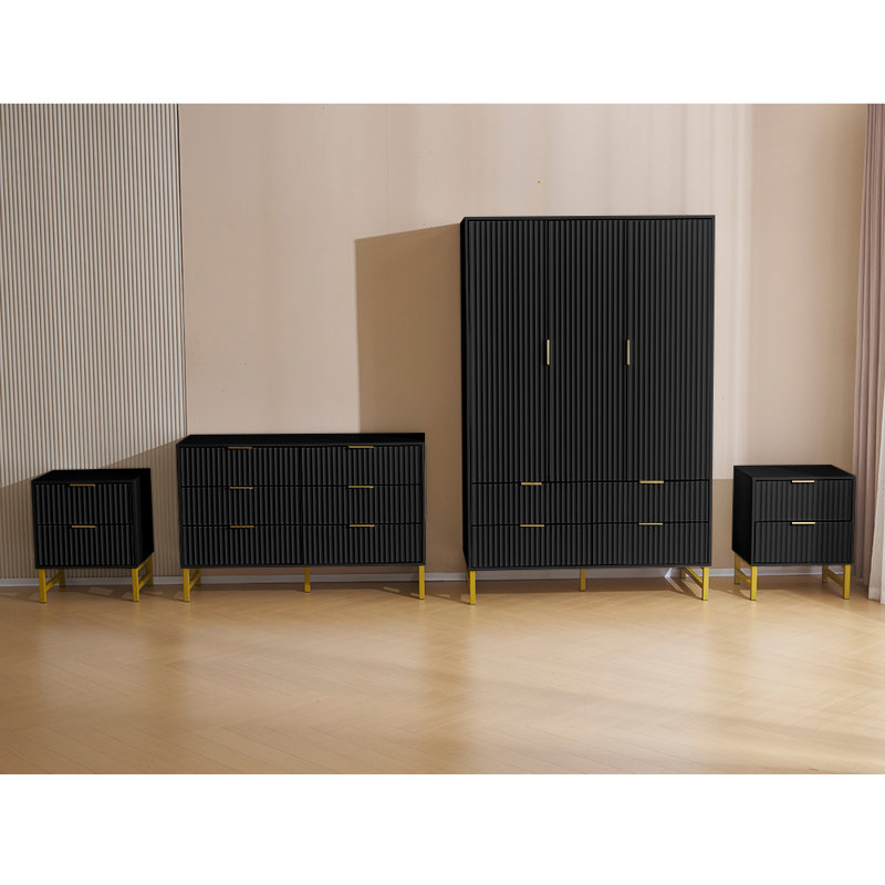 Ridged 4Pcs Bedroom Set, Black