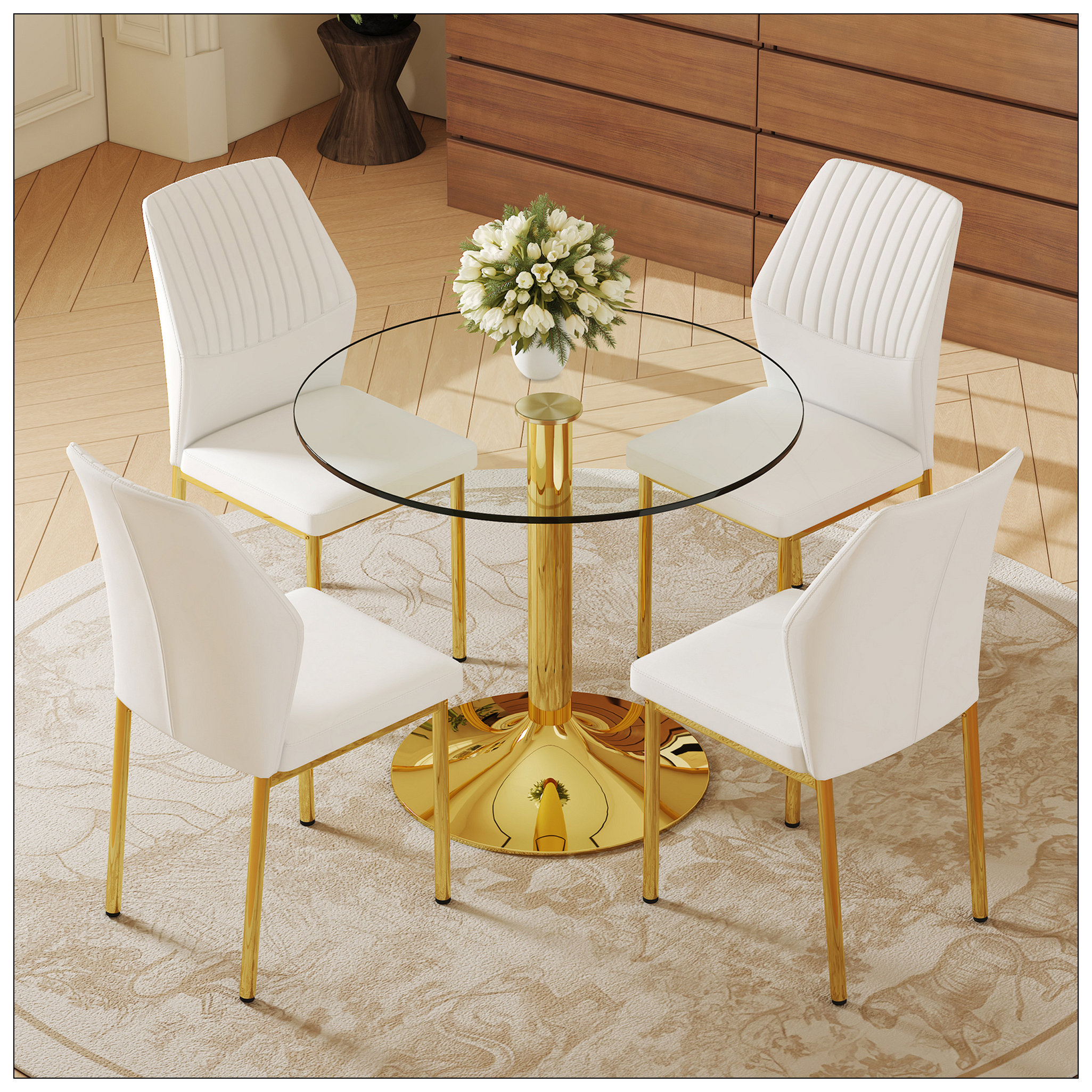 Ivy Bronx Table And Chair Set.A 35" Transparent Tempered Glass Round ...