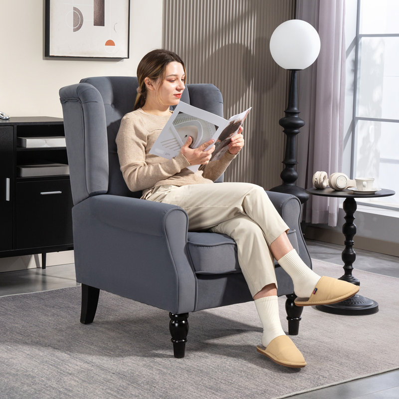 HOMCOM Accent Armchair Home Furniture Retro Tufted Club Fabric, Grey