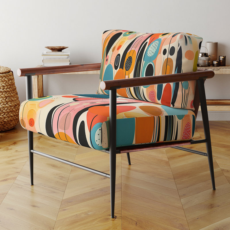 Fauteuil d'appoint rembourré en velours rose Mid Century Playful Patterns II, Doré
