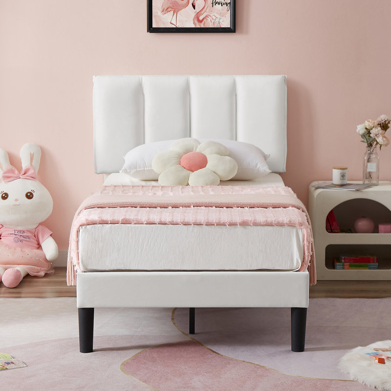 Auxter Upholstered Platform Bed Frame with Vertical Channel Tufted Adjustable Headboard, Velvet Fabric Mattress Foundation with Strong Wooden Slats, Heavy Duty, No Box Spring Needed, Noise-Free