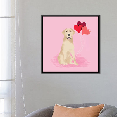 Reproduction d'art sur toile tendue, "Labrador Love Ballons"