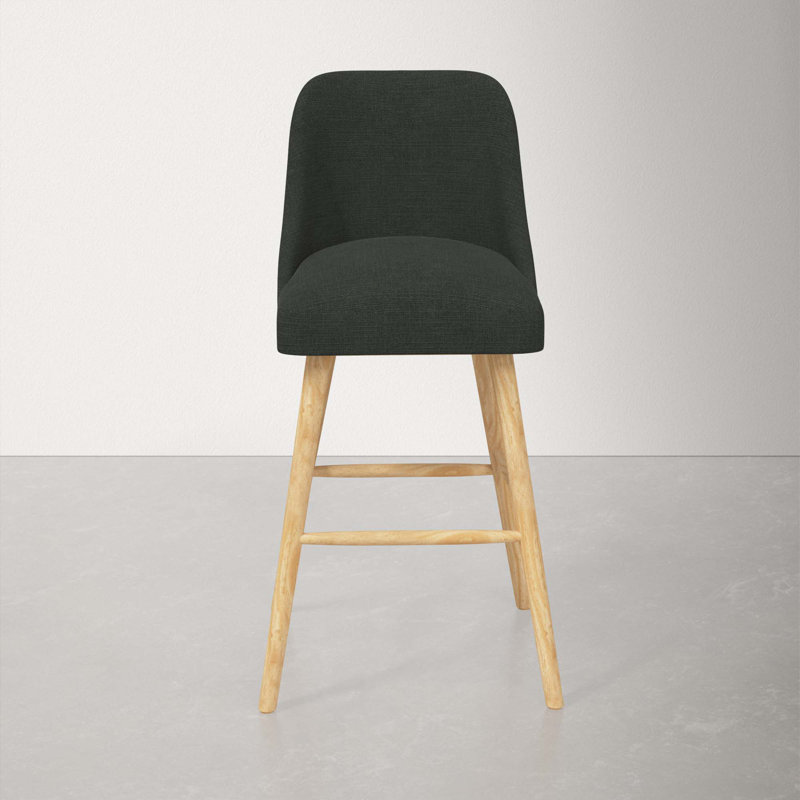 Tabouret Gallie, Tabouret de bar (siège d'une hauteur de 31 po), Bois naturel, Lin classique noir