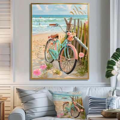 Vélo vert sur le sentier côtier floral II - impression d'art mural côtier