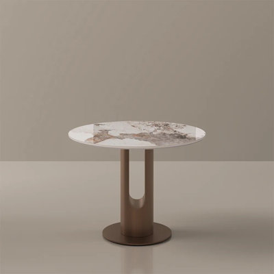 32" Modern Breakfast Nook Table, Small Dining Table For Kitchen & Compact Spaces, Glossy Pandora Sintered Stone Top With Bronze Metal Base