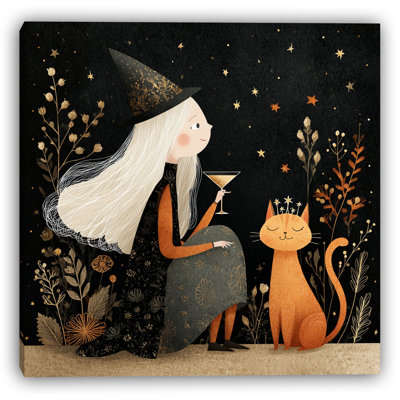 Art mural sur toile Starlit Witch and Cat
