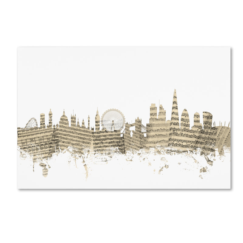 « london england horizon sheet music », impression sur toile tendue, H 22 po x l 32 po x P 2 po