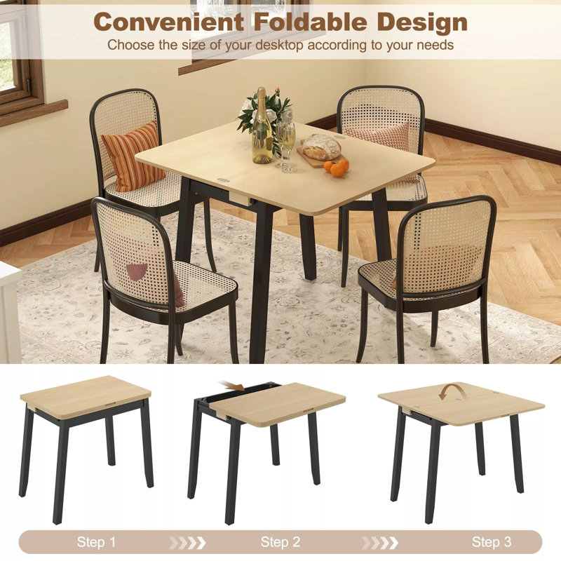 Extendable Dining Table Space-Saving Folding Kitchen Table W/Storage Compartment