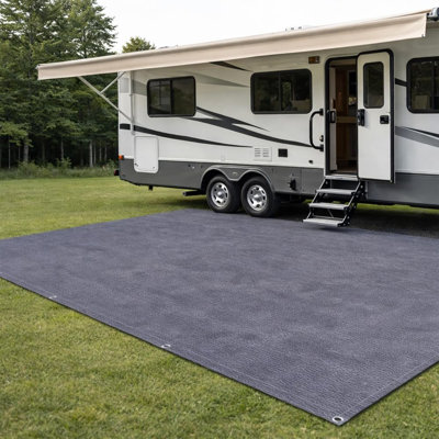 RV Outdoor Mat 8x10, Reversible Breathable Camping Patio Rug for Camper Trailer Picnic Blue Grey