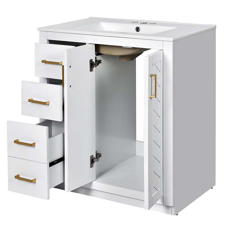 Ensemble de meuble-lavabo autoportant avec 3 tiroirs, Blanc
