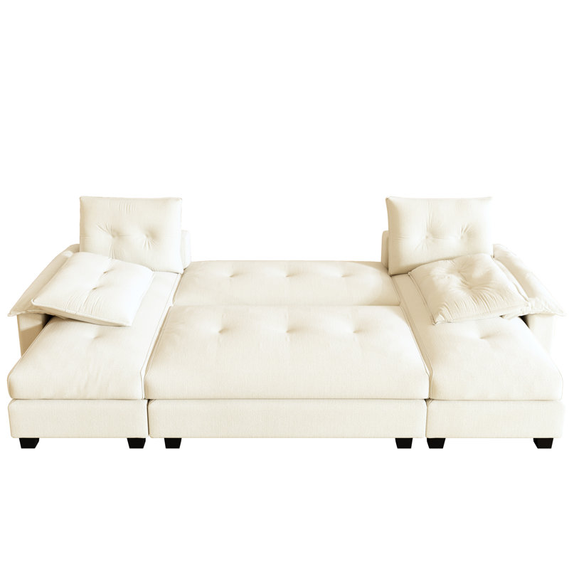 Canapé-lit en forme de U, lit convertible 2 en 1, amovible, ports, modulaire, revêtement en chenille orange, gris