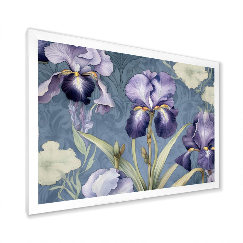 Impression sur toile mauve, vert et iris, Cadre photo blanc, H 24 po x l 32 po x P 1 po