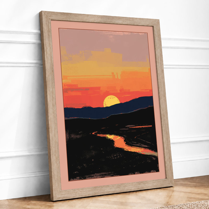 Golden Sunset Over Hills Modern - Print, Oak, A3 - 42.0 x 29.7 cm