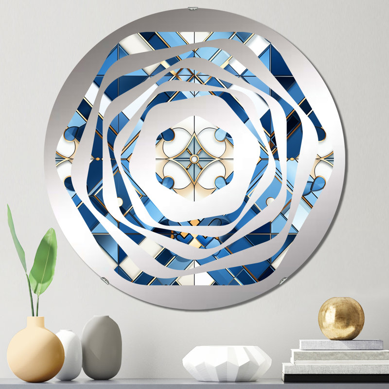 Vintage Blue And White Mosaic Geometric - Amorphe Decorative Mirror, 23.6" x 23.6"
