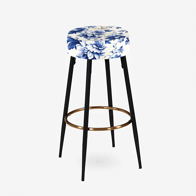 Ensemble de 2 tabourets de bar Regal bleu cobalt damassé motif victorien II