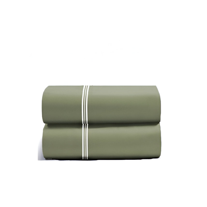 400TC Cotton Classic Luxurious Embroidery Cotton 4 Piece Sheet Set Fitted Sheet Fits Upto 16" Deep Pocket, Sage/White