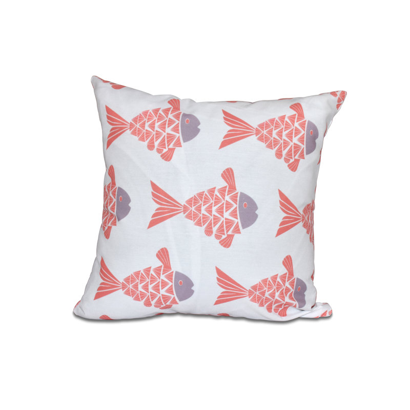 Housse de coussin carrée extérieure Fish Tales, H 18 po x l 18 po, Corail