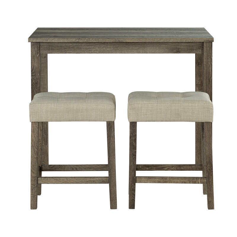 Brown/Beige Transitional Counter-Height Dining Set - 42"W Table W/ Biscuit-Tufted Stools, Rubberwood & Engineered Wood ?