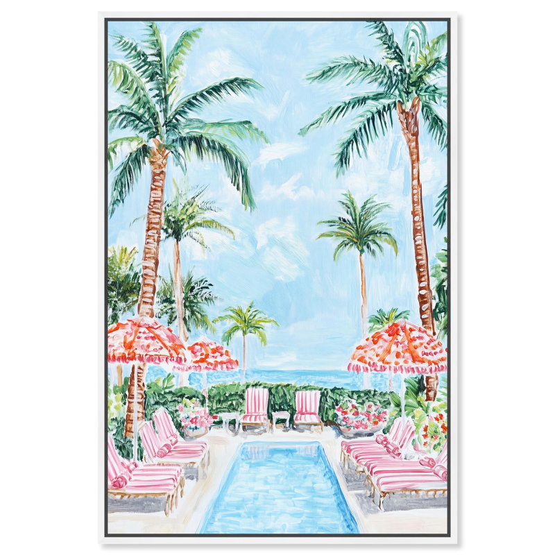 «Palm Tree Haven», reproduction d'art sur toile par Art Remedy, H 16 po x l 11 po, Cadre blanc