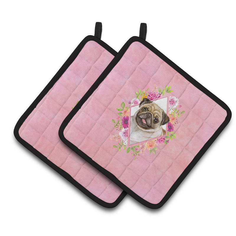 Ensemble de cuisinier poignée 2 pièces caroline trésors sheltie, Rose, Fug Pug
