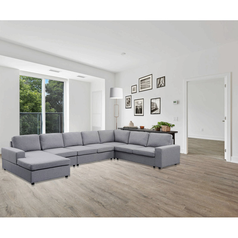 146.5" Modular Linen Sectional Sofa With Reversible Chaise, 33" H x 94" W x 146.5" D, Light Gray