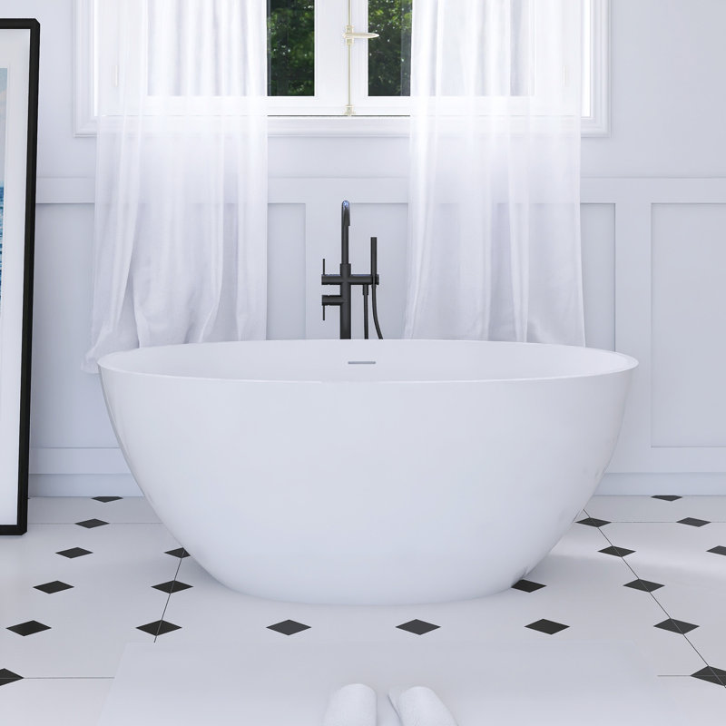 Freestanding Solid Surface Soaking Bathtub, Matte White