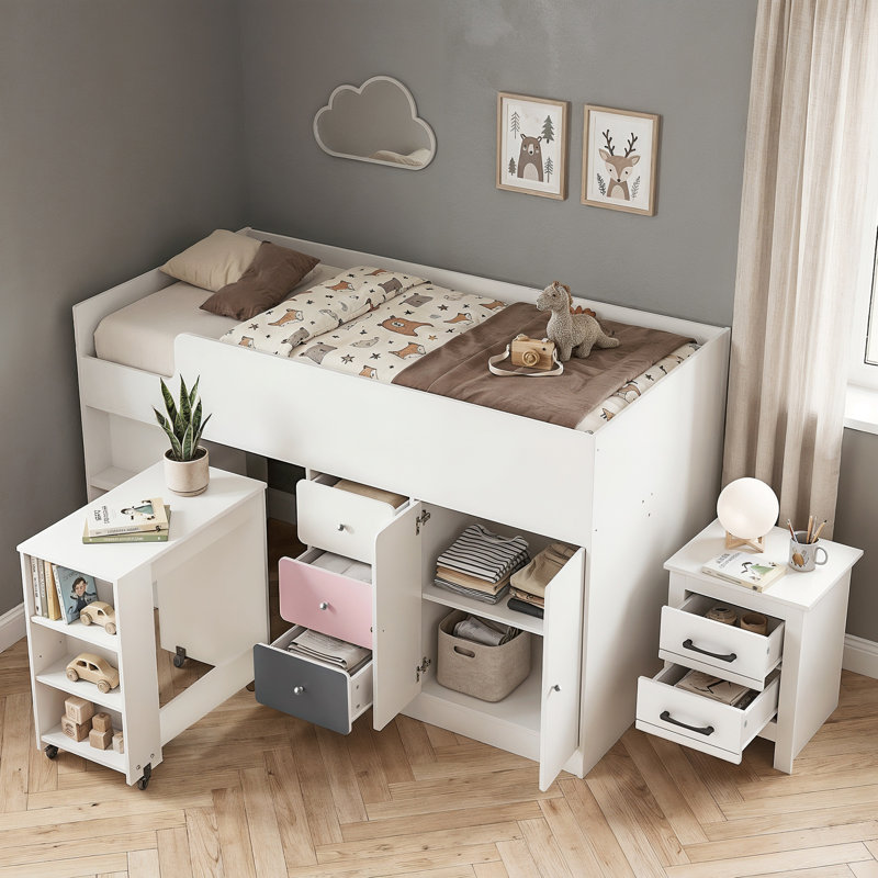 Liston Kids Midsleeper Bed With Matching Bedside Table Bedroom Set   