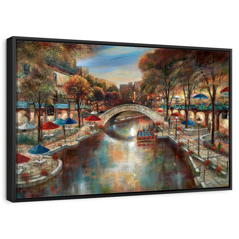 Soirée sur le canal, Cadre flottant noir, 40 po x 27 po