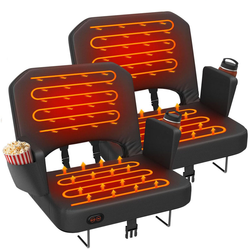 Heated Stadium Seat With Back Support, Heated Bleacher Seat With 3 Heat Levels & 4 Reclining Positions, Thick Padded Stadium Chair With Armrests, Hooks And Shoulder Straps For Sports, Camping And Concerts
