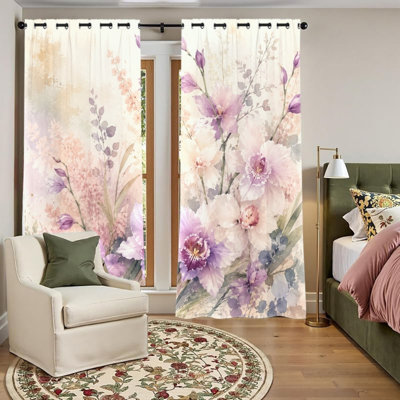 2 rideaux occultants avec œillets, œillets à motif d'aquarelle artistique en polyester, isolant thermique, réducteur de bruit, protection de la vie privée, obscurcissant couvre-fenêtres pour chambre à coucher, salon, décoration intérieure