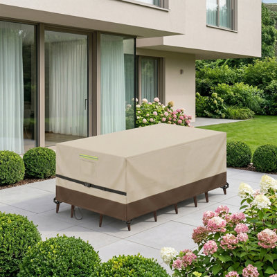 600D Oxford Heavy Duty Patio Furniture Cover, Waterproof All-Weather Outdoor Cover for Sectional Sofa & Rectangular Garden Dining Table Chair Set