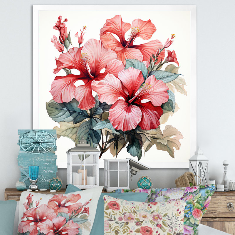 Hibiscus rose tropical, élégance II - art mural hibiscus, Toile tendue, H 30 po x l 30 po x P 1,5 po