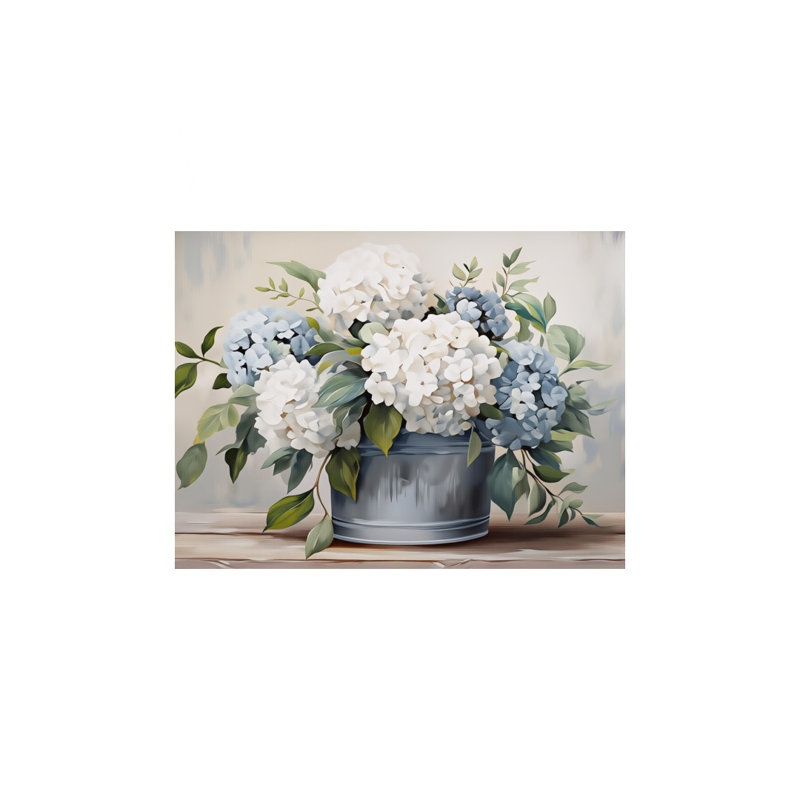 Bleu et blanc, hortensia, art mural sans cadre, L 24 po x l 36 po