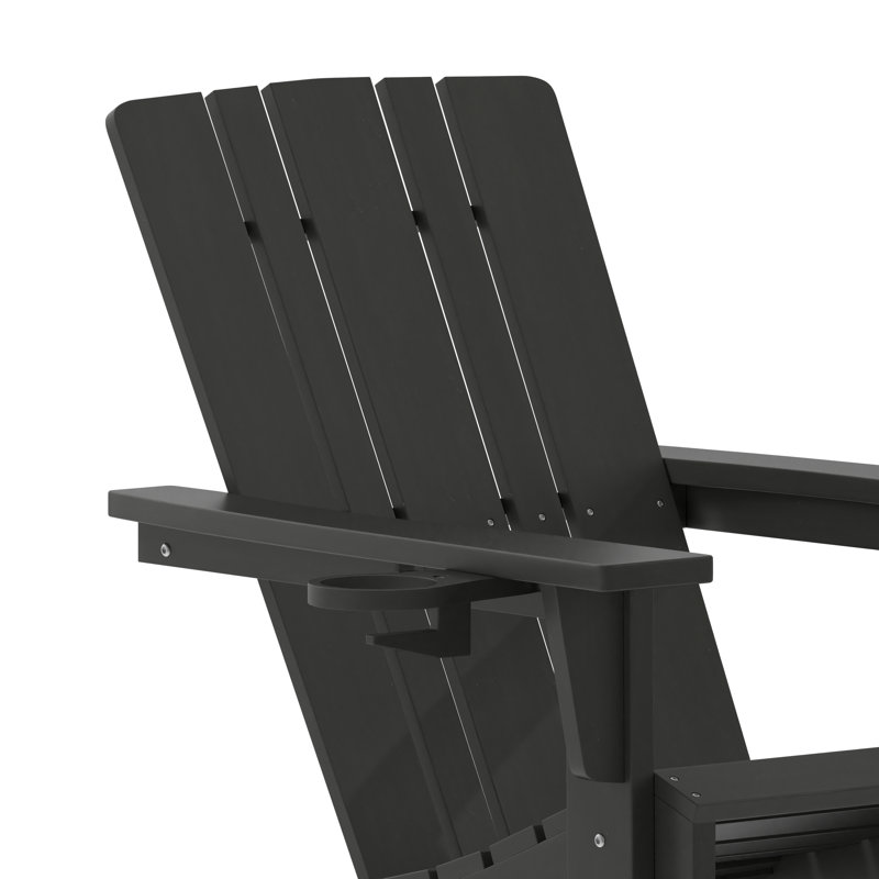 Beorn Commercial Grade All-Weather Adirondack Chairs with Swiveling Cupholder, Black