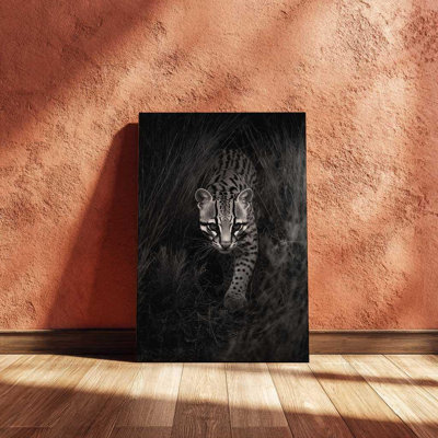 Texas Ocelot, reproduction d'art en noir et blanc sur toile «Desert Wildlife Wall Decor»