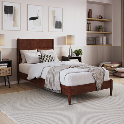 Bromwyn Mid Century Modern Solid Wood Low Profile Platform Bed