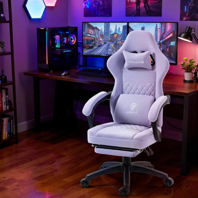 Breathable Fabric Gaming Chair, Comfort Office Chair with Gel Cushion and Storage Bag, Game Chair with Pocket Spring Cushion and Footrest