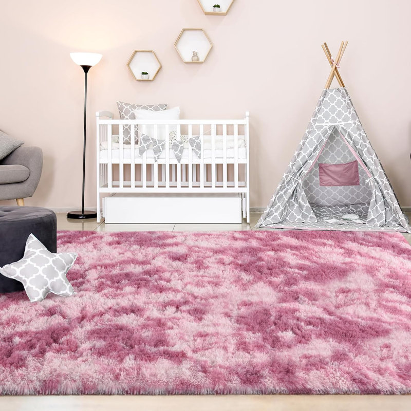 Antonije Tie Dye Shag Area Rug, Rectangle 5' x 8', Pink