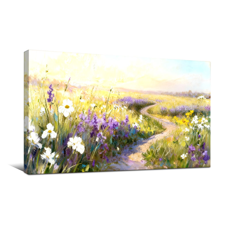 «Plants & Flowers Floral Pathway Meadow Wildflowers Sunset», reproduction d'art, H 16 po x l 32 po