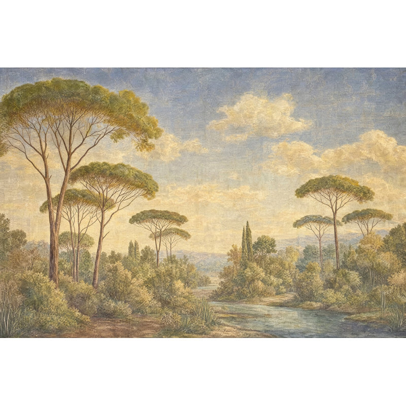 Murale paysage paysage méditerranéen campagne parasol pin, 100 po x 96 po, Peler et coller
