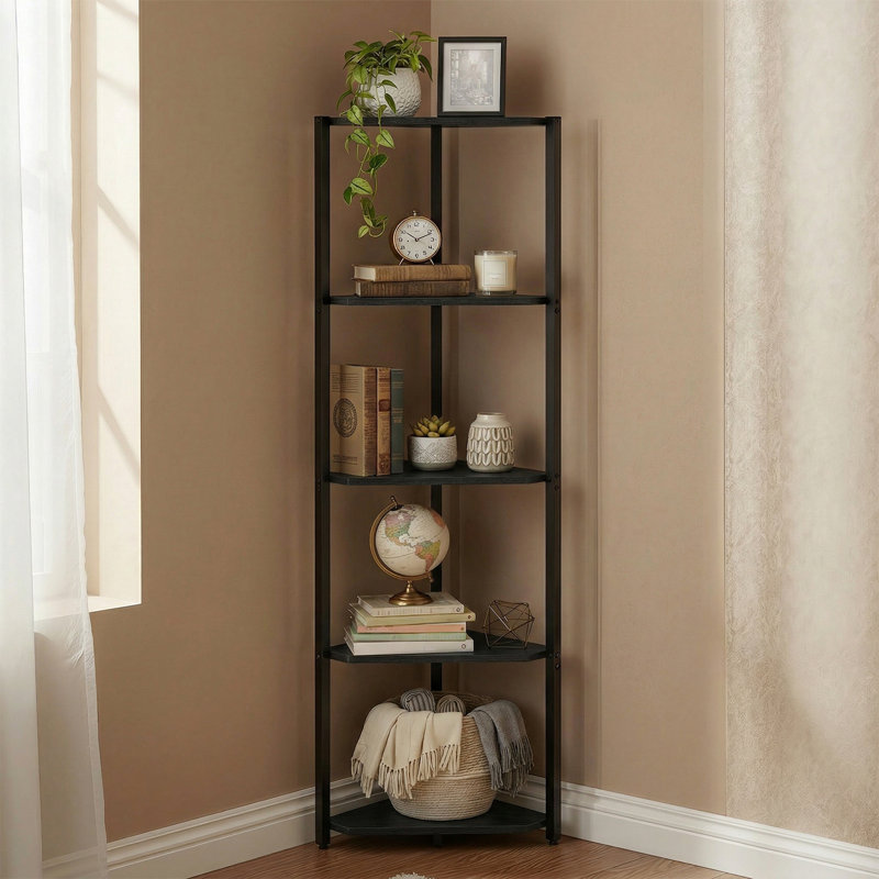 5-Tier Corner Bookcase with LED Lights, Black