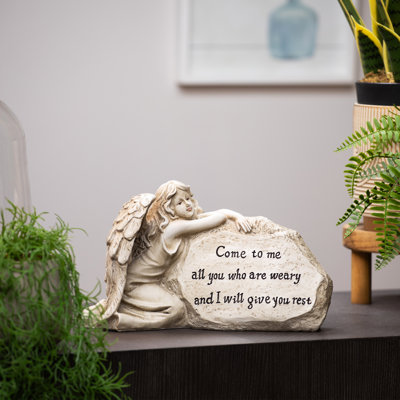 Statue de jardin en pierre ange inspirée «Come To Me» - 11,5 po