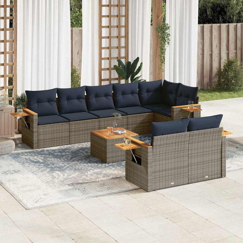  Ensemble de canapé de patio 9 pièces avec coussins en rotin de polyester gris (États-Unis seulement)