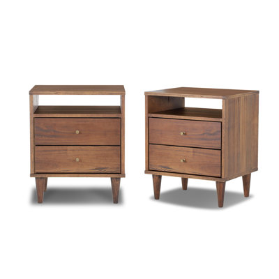 Mid Century Two-Drawer Nightstand Set (2-Piece)