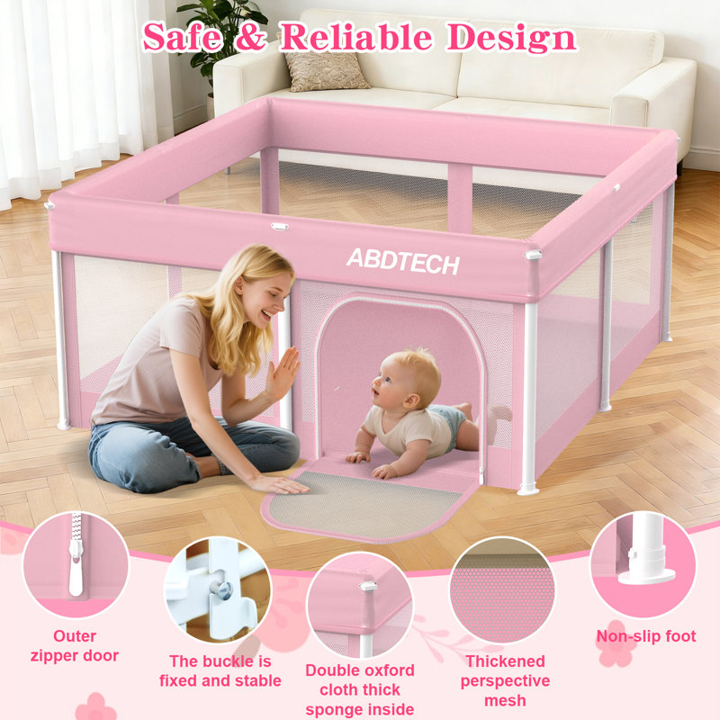 Parc pour bébé pliable à installation rapide avec tapis pour tout-petits, sac de transport et boules de l'océan inclus, 50 po x 50 po, rose