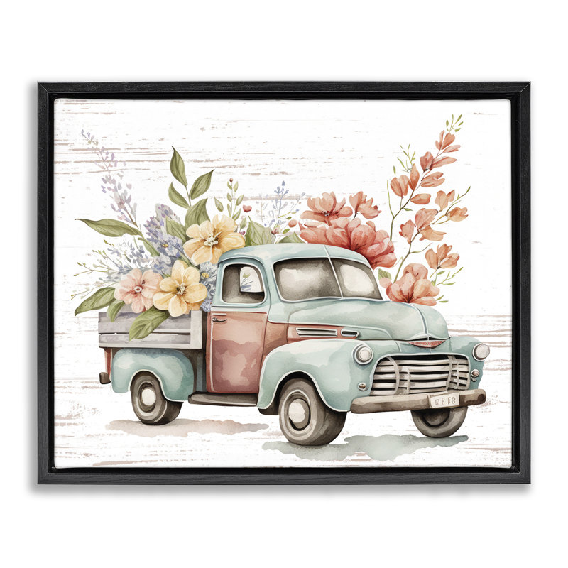 «Flower Blossom Truck» encadrée par Floater, Cadre flottant noir de jais, H 17 po x l 21 po