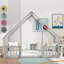 Lit simple en bois en forme de maison avec clôture, garde-corps, gris-905355588-905355586