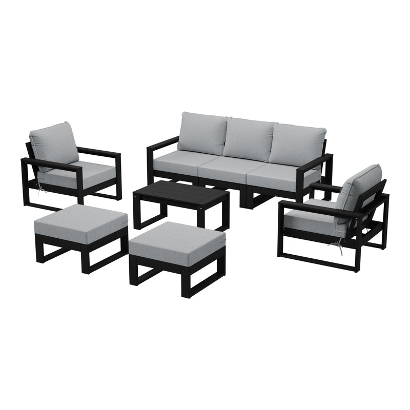 Ensemble de canapé modulaire de patio 8 pièces avec cadre noir, Gris clair